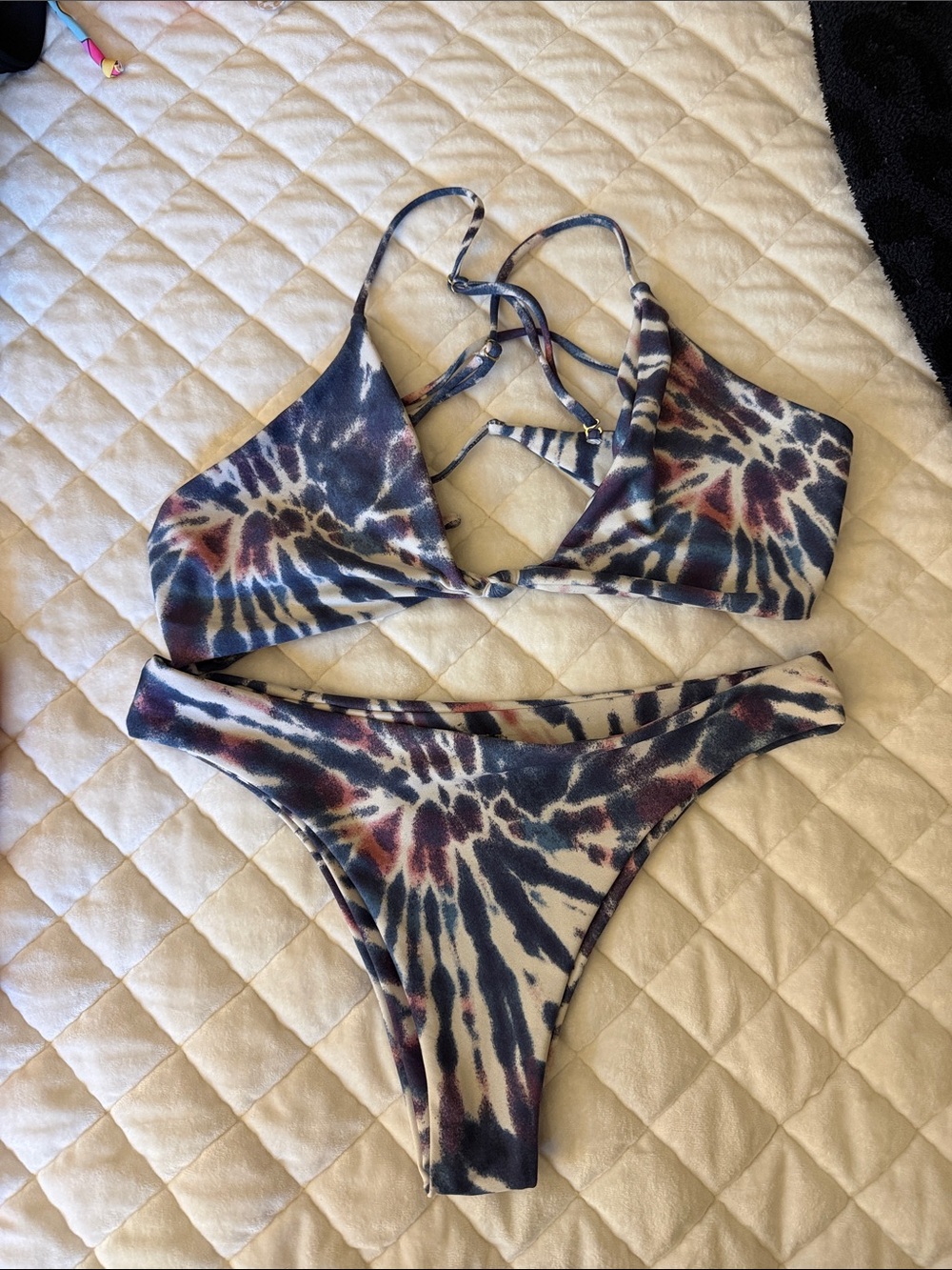 Skatie tie-Dye Strappy Bikini Set in Navy, White & pink